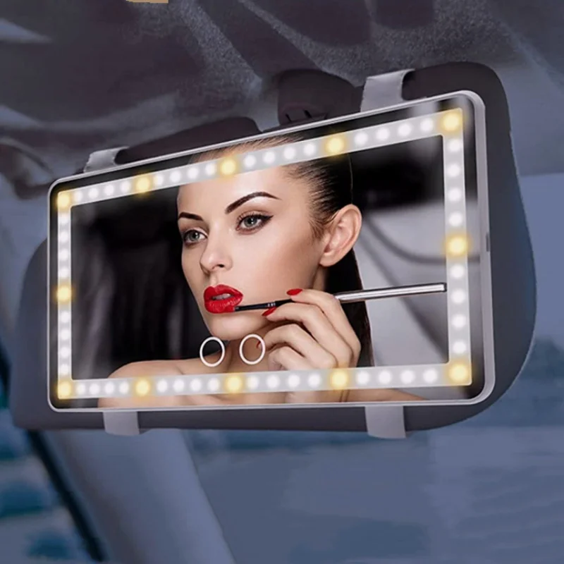 Portable Makeup Car Visor Mirror Vanity Mirror LED Light Strips High Definition Touch Switch Universal LED Cosmetic Mirror