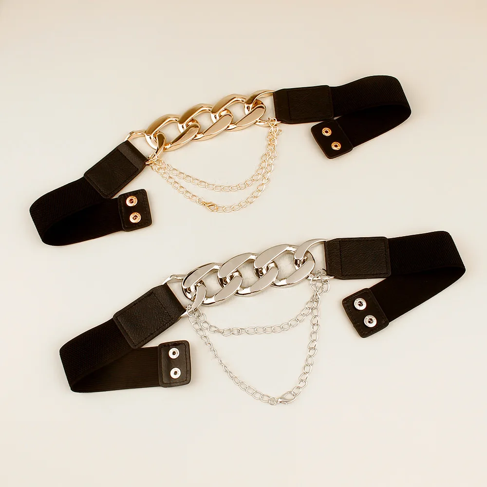 2022 2023 Sale Gold Chain Belts For Women Lady Hip Hop Multi Layer Elastic Cuban Link Chain Belt Pu Leather Waist Chain Belt