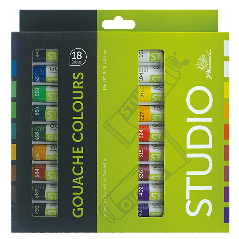 Phoenix Popular Gouache Paint Manufacturer High Quality 18 Colors 12 ML ABL Tube Non-toxic Gouache Paint Set For Kids