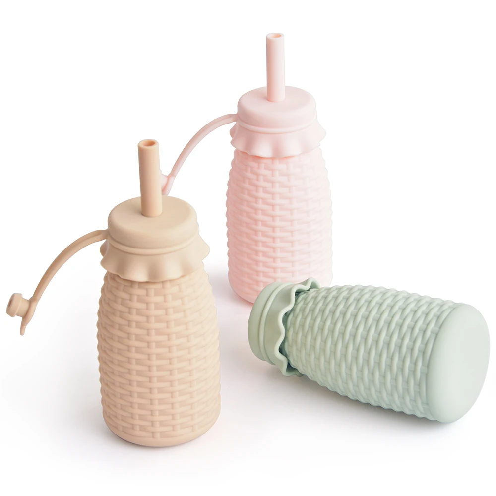 Portable Food Grade Silicone Baby Feeding Accessories Smoothie Cup With Straw Toddler Kids Baby Feeder Tableware Drinking Bottle