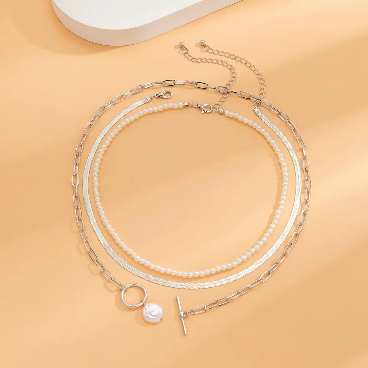 Go Party Temperament 3Pcs/Set Pearl Collar Necklace Hip Hop Punk Snake Bone Chain OT Buckle Necklaces For Women Girls