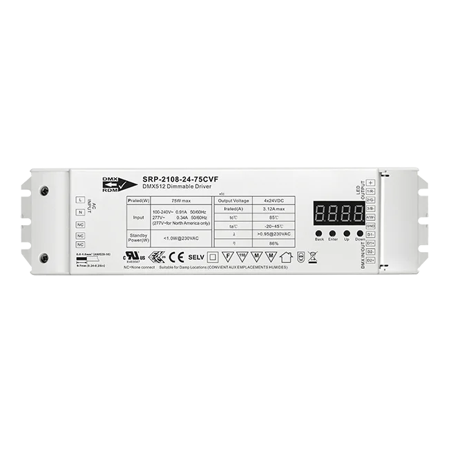 Sunricher 75W DMX & RDM LED Driver With 4 Channels 24 Constant Voltage Output