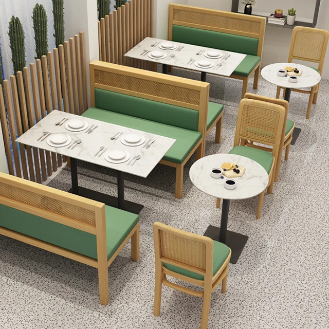 Luxury sushi shop furniture supplier green color booth seating fast food restaurant