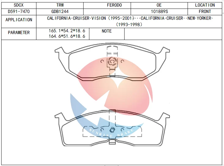 SDCX D591 4728124 04850699AA 5014527AA 04797568 OEM Supplier Ceramic Brake Pads for Chrysler Dodge Hawk