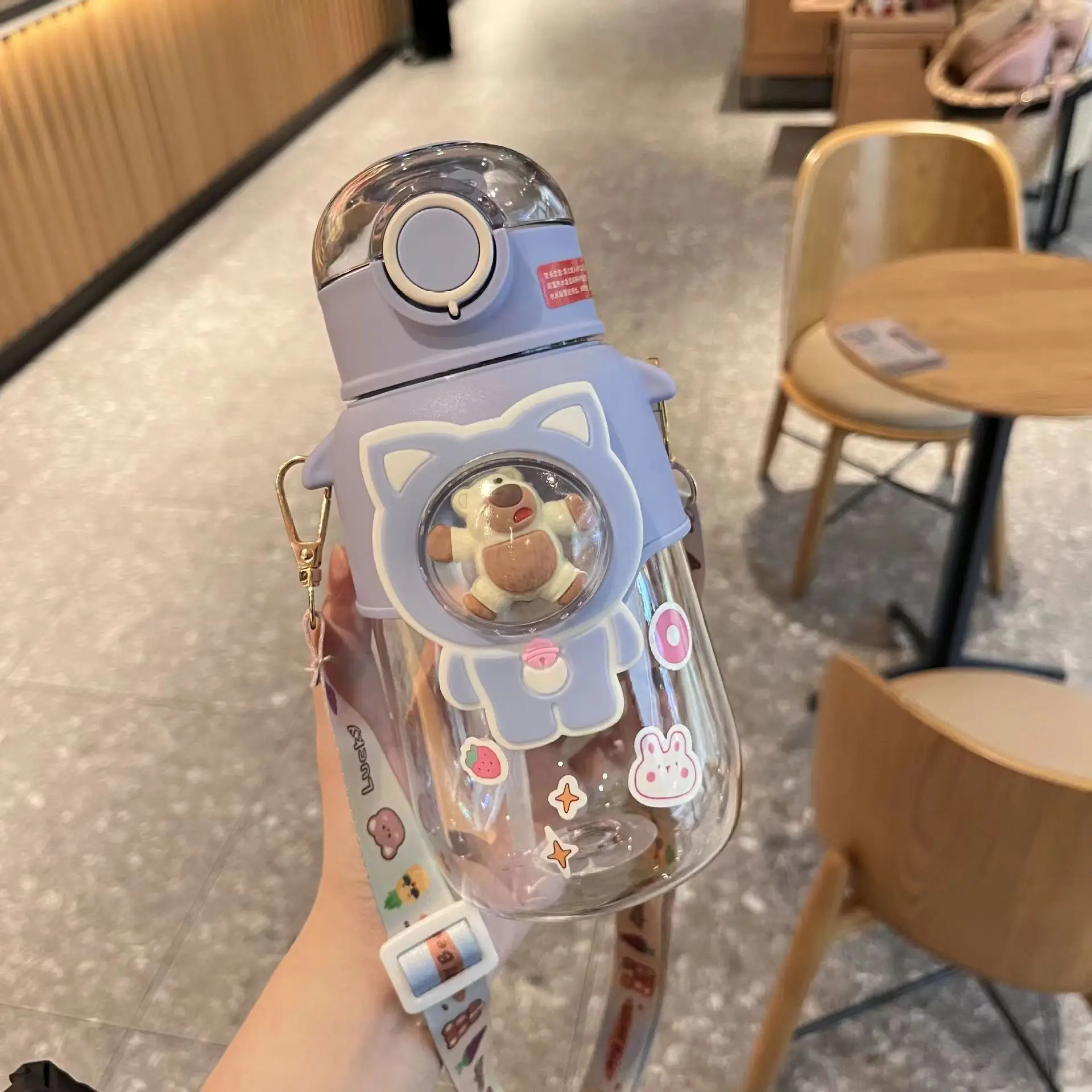 Large Capacity Cartoon Student Portable Plastic Water Cup with Straw High Appearance Level for Kids and Students