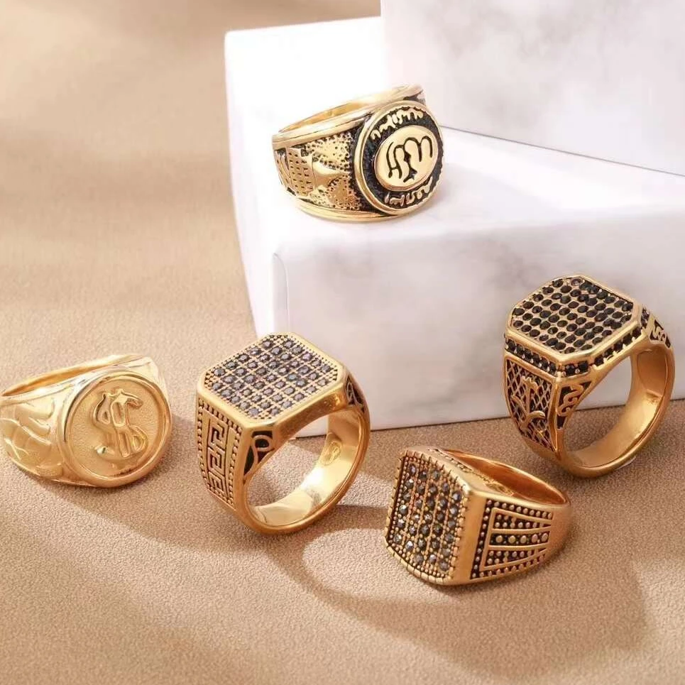 Религиозное кольцо ahlla серебро и 18K Золото PVD позолоченные кольца из нержавеющей стали 316L доллар деньги