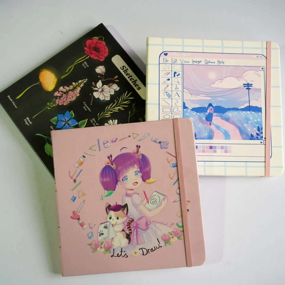 Customizable Professional Sewing Bind A5 Big Fashion Design Leather Cover Oil Painting Black Sketch Book For Artists