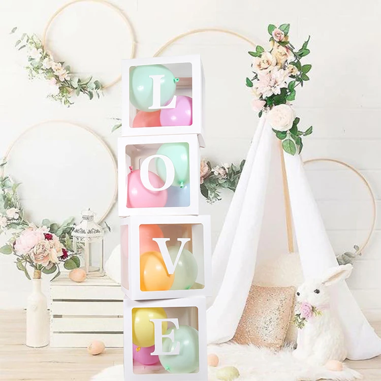 
Baby Shower Boxes Party Decorations 4 pcs Transparent Balloons Decor Boxes with Letter Individual BABY Blocks Design Boys Girl 