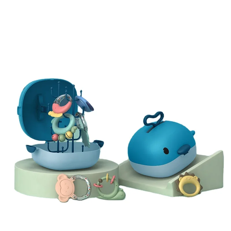 2021 Hot Dolphin Storage box Multiple Quantity Baby Rattle bell teething toy set Wholesale