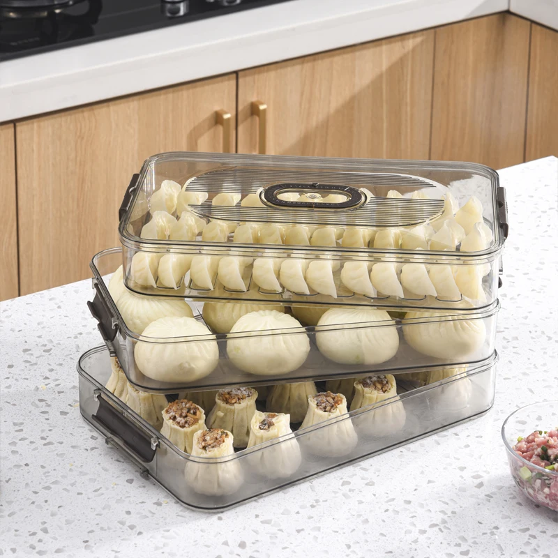 Kitchen refrigerator food storage detachable box dumpling trays storage container with lid for fresh dumpling