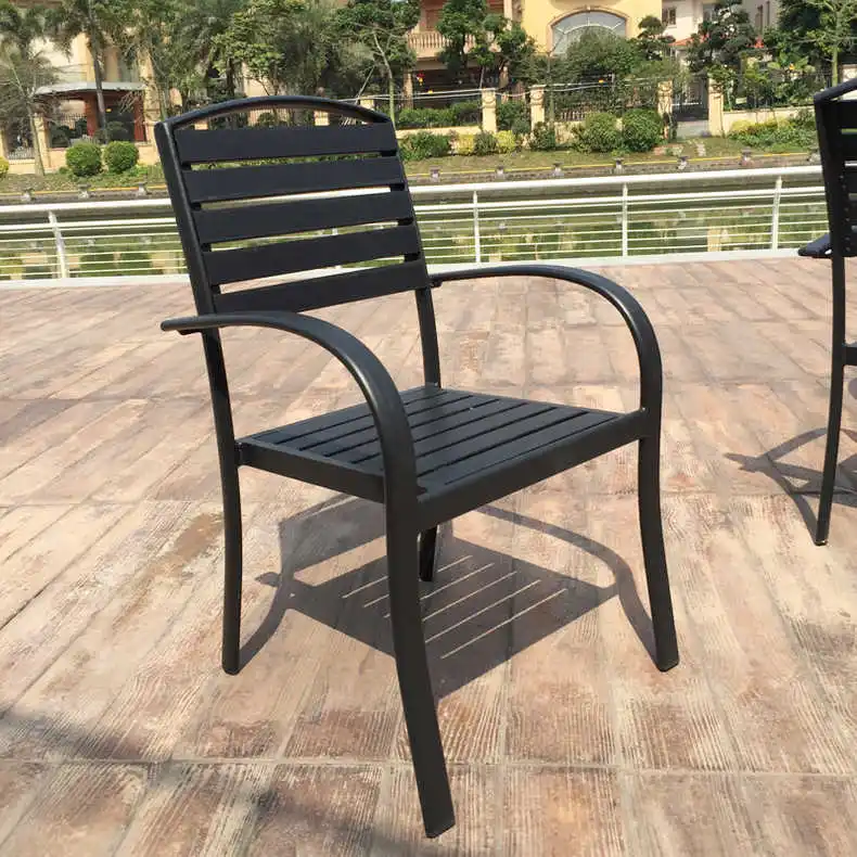 Leisure outdoor furniture set courtyard cafe cake shop green outdoor dining waterproof plastic wood table chair set