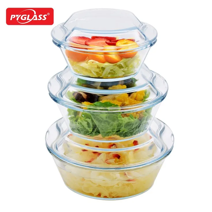 Wholesale High Borosilicate Dishes Cookware Pyrex Round Glass Casserole Pot For Oven Safe Cooking With Clear Lid 1 L 12 PCS Set