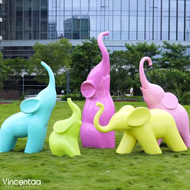 Vincentaa Outdoor Square Park Colorful Elephant Sculpture Lawn Decoration Sculpture Custom