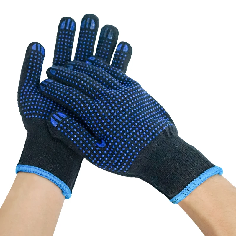 Fashion Knitted Funky Gloves PVC dotted knit cotton working gloves Black Cotton Knitted Gloves