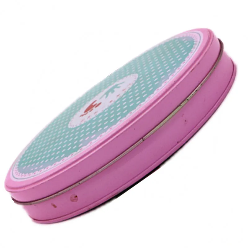 Custom round food tin cans, Pink tin box packaging candy, chocolate, biscuit snacks tinplate