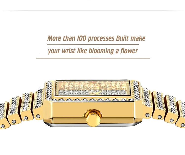 MISSFOX Diamond Watch For Women Luxury Brand Ladies Gold Square Watch Minimalist Analog Quartz Movt Unique Female Iced Out Watch