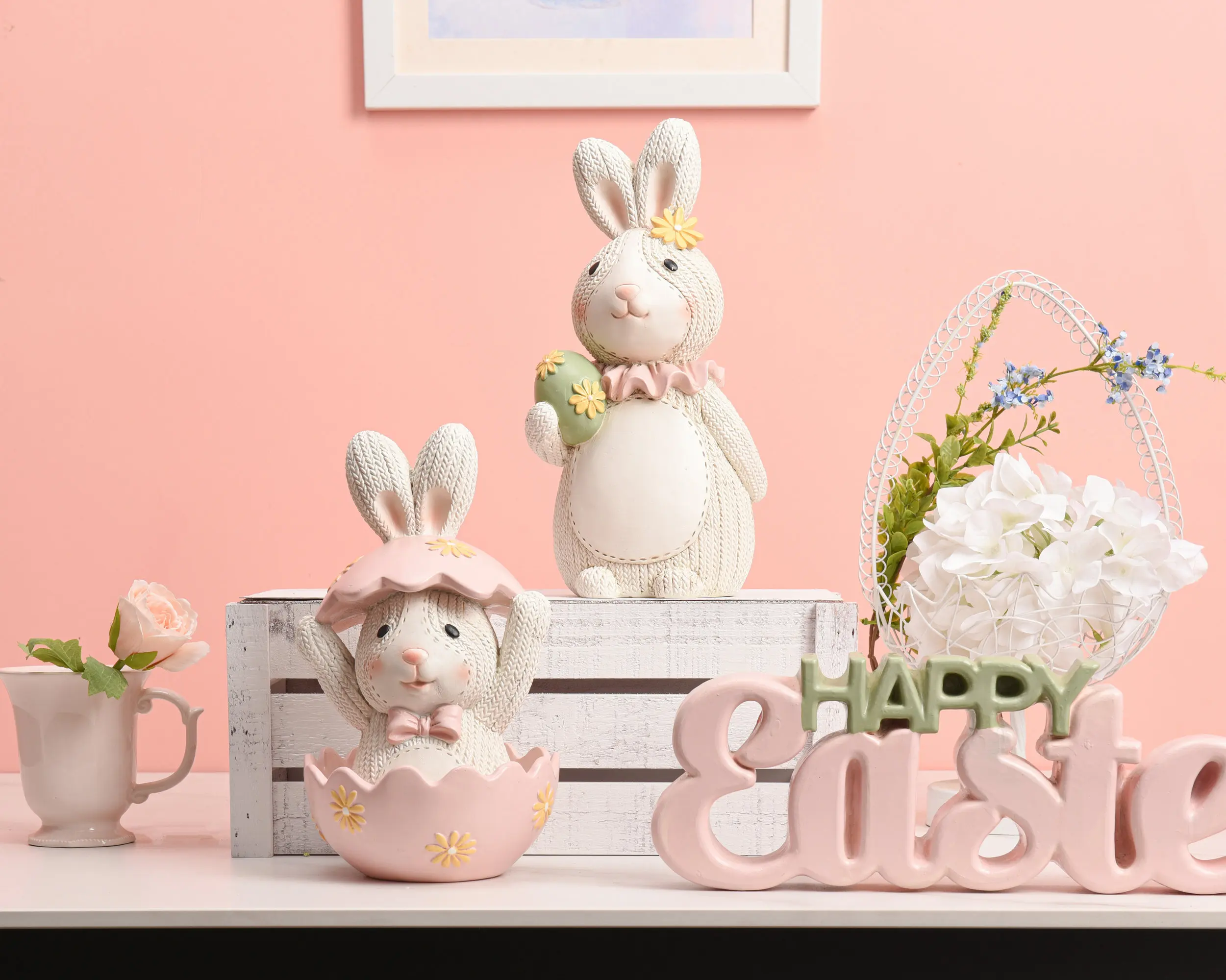 Easter Table Cute Rabbit Eggs Resin Home Decor Bunnies Decoration Ornament Gift For Kid