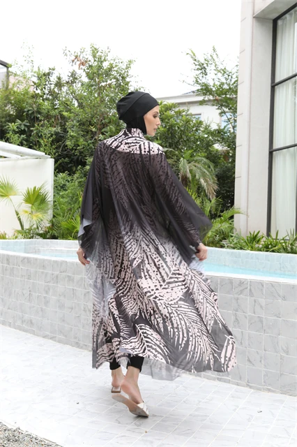 New products muslim swimwear 4 pcs long sleeve print burkini full covered islamic burkinis women muslim hijab borkini