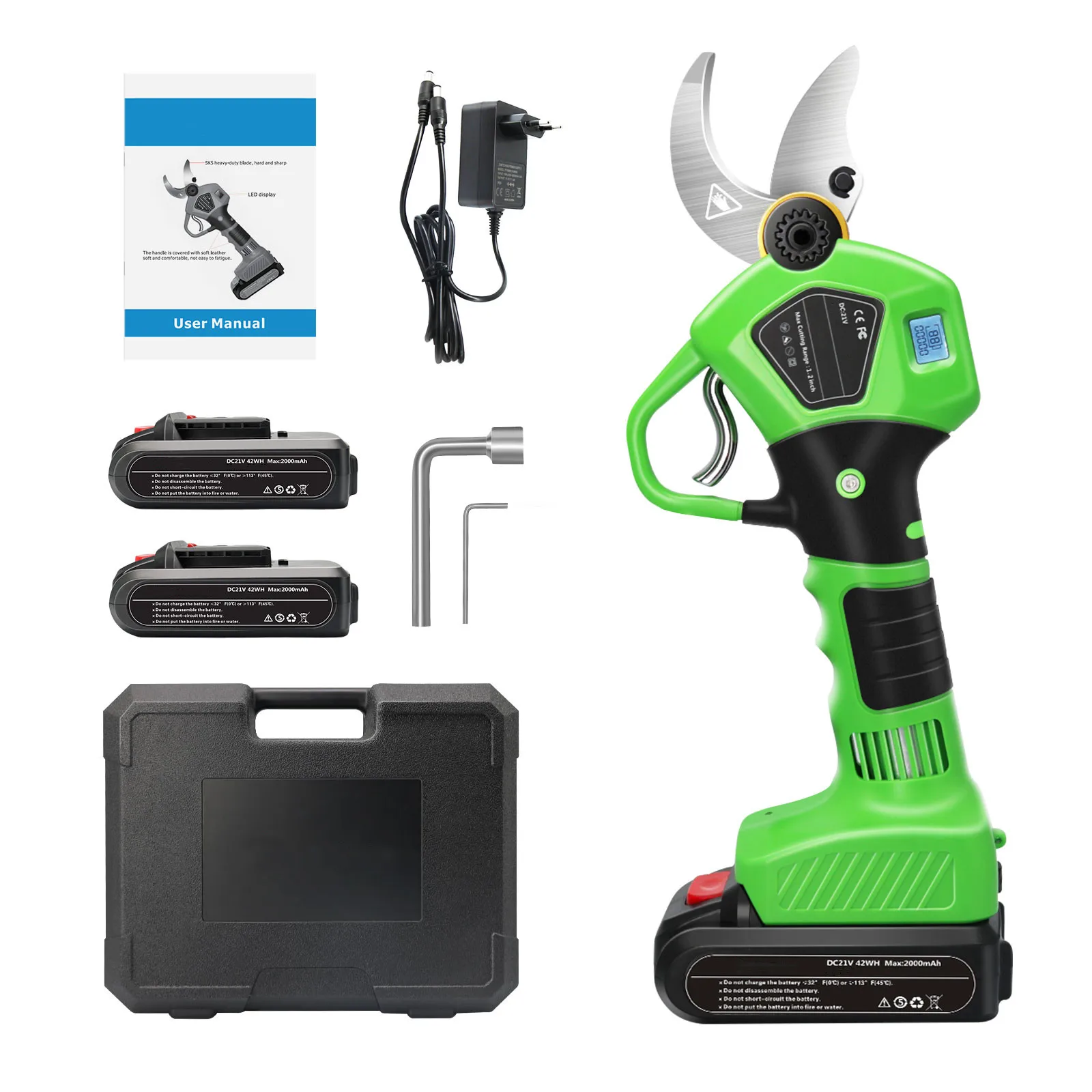 portable 21V 30mm tree bypass pruner with led display battery cordless power tool electric scissors