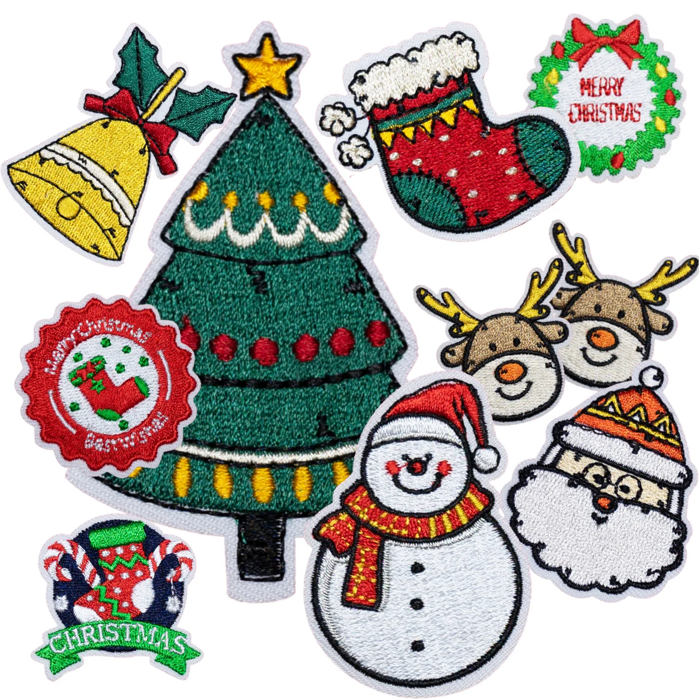 BLA47-Christmas Embroidered Patches Label Wholesale Custom Made Iron On Embroidery fabric Patch for Clothing Applique