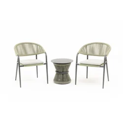 3-Piece Rope Weave Balcony Set Outdoor Furniture Coffee Table And Chair Weave Armchairs With Side Table