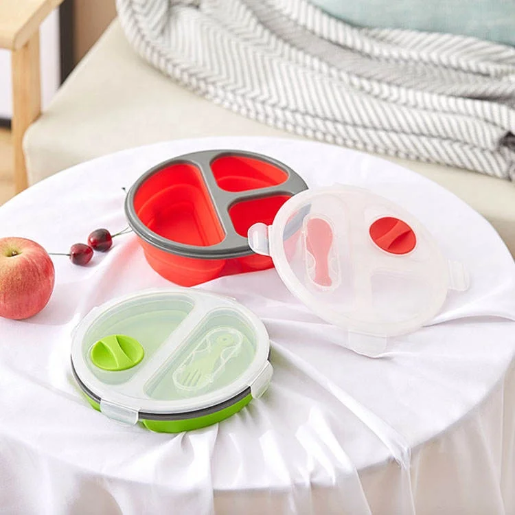 Best Price Superior Quality portable Round silicone bento lunch box silicone lunch box for kids with tableware