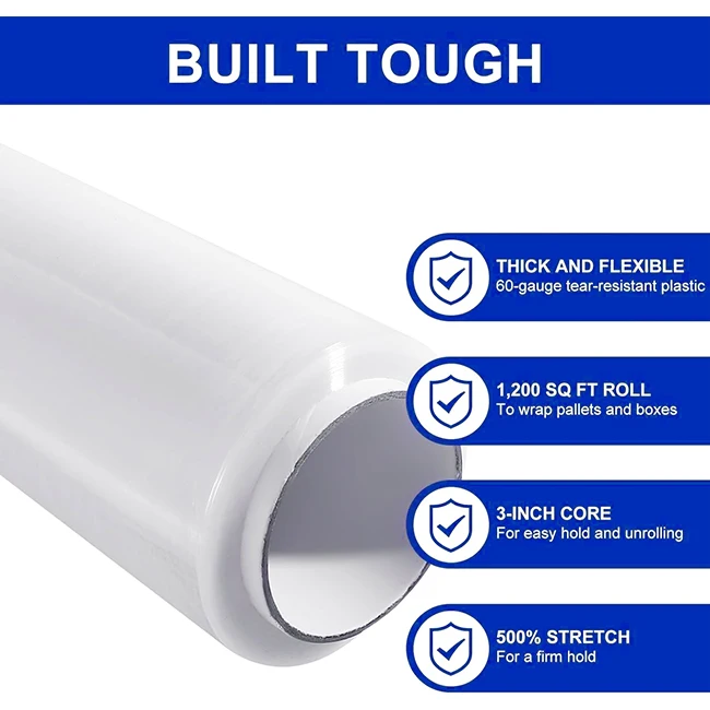 500m Transparent Packing Film Strech 20 Microns Printed Mini Handle Pvc Pallet Plastic Wrap Jumbo Roll Lldpe Clear Stretch Film