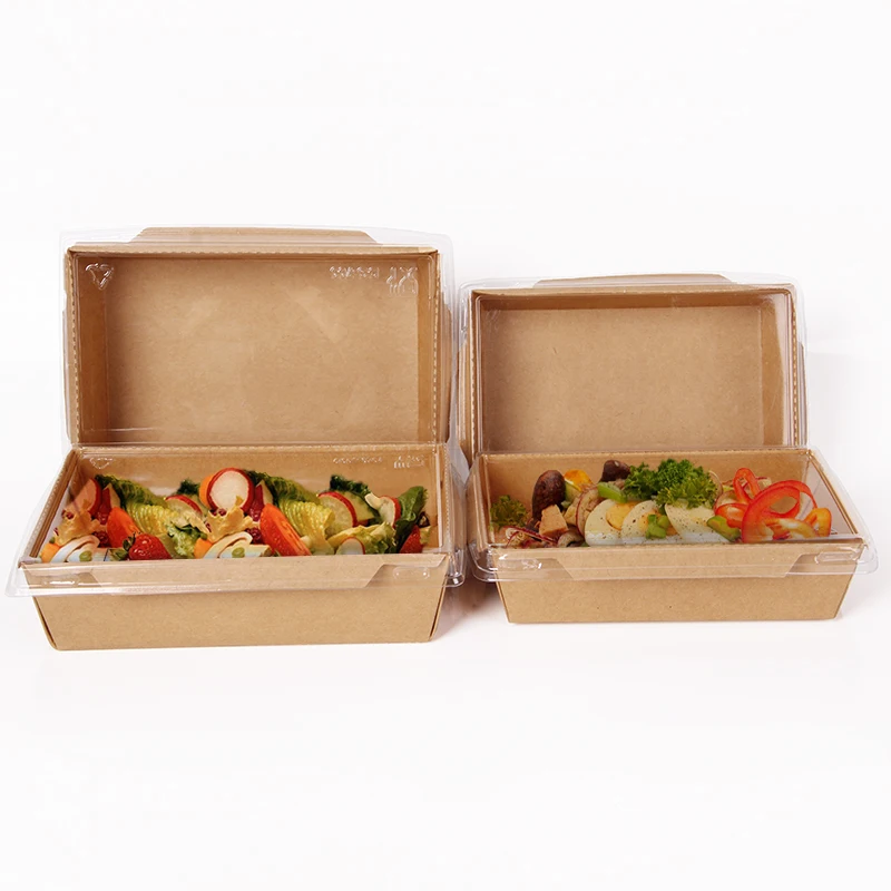 Disposable recycle  kraft paper  food lunch packaging box with compartment Anti-fog PET Lid /Salad  takeaway pack boxes