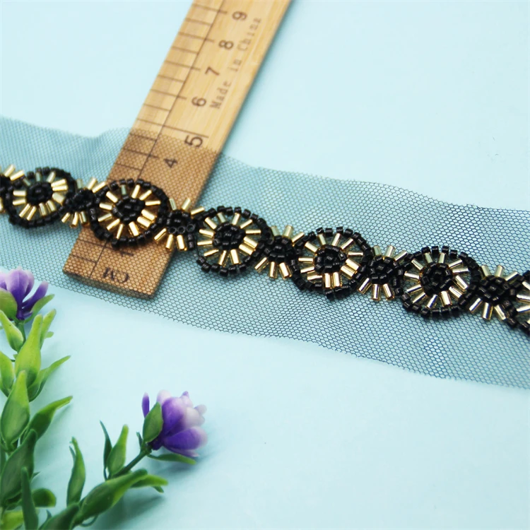 Fabric Clothes Decoration Wedding Dress Collar Pearl Beaded Lace Trim Tape Mesh Guipure Lace Embroidered Ribbon For Dresses