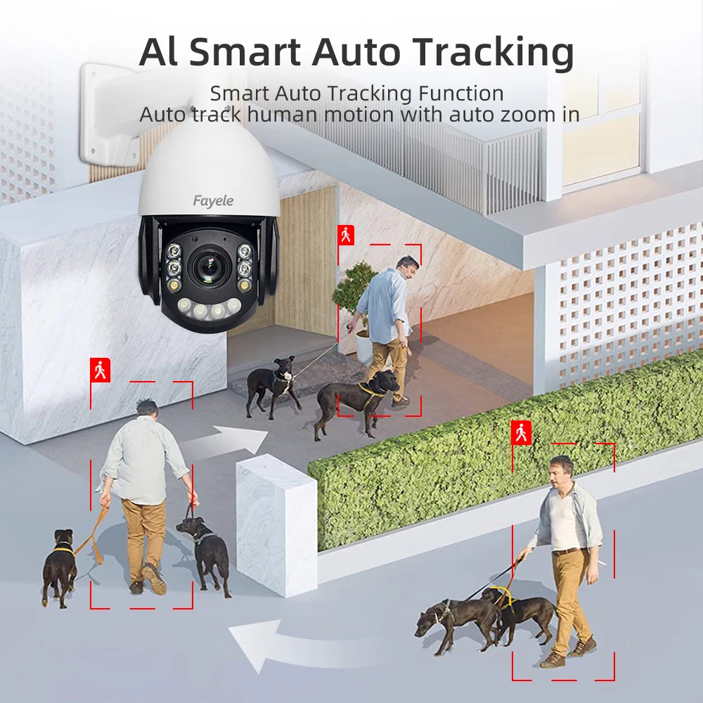 AI Smart Auto Tracking PTZ Camera Full Color Auto Spin Rotation 20X Optical Zoom 2way Audio CCTV 5MP POE Outdoor XMeye IP Camera