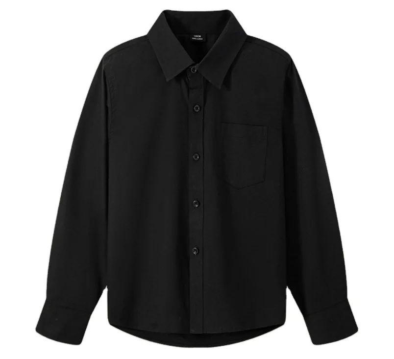 Cotton Long Sleeve Black and White School Uniform Formal Shirts Black Shirt For Boys