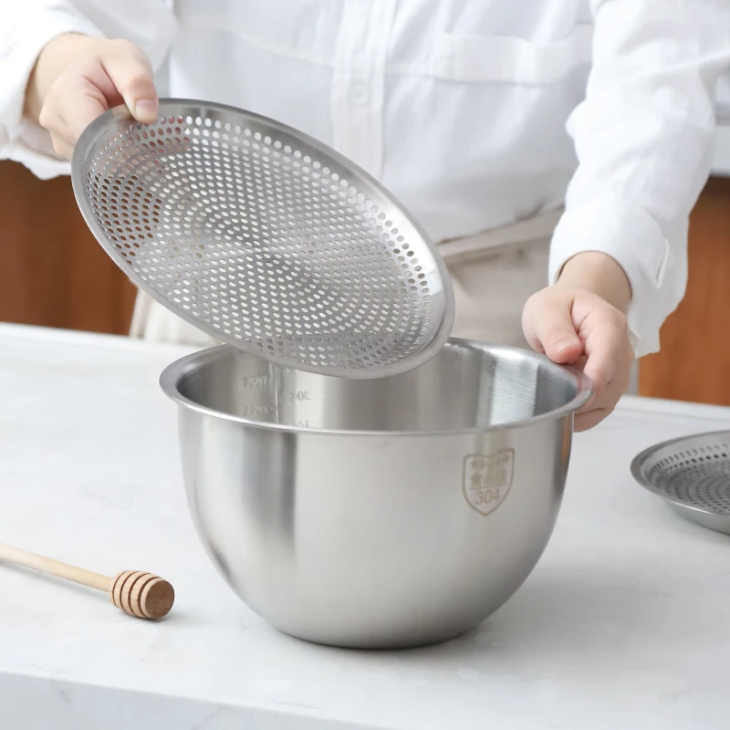 Korea style 4 pcs stainless steel 304 multipurpose kitchen 20cm drain tray plate filter salad food mixing bowl set