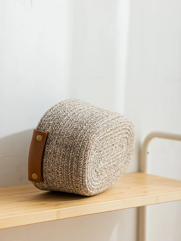 Solid Color Cotton Woven Storage Basket Collapsible Desktop Storage Bucket Cosmetics Storage Basket Snack Basket