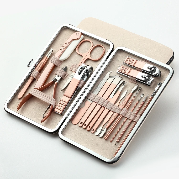 2021 Popular Rose Gold Color Nail Manicure Set 18 Pcs Professional Sharp Pedicure Nail Clipper Kit