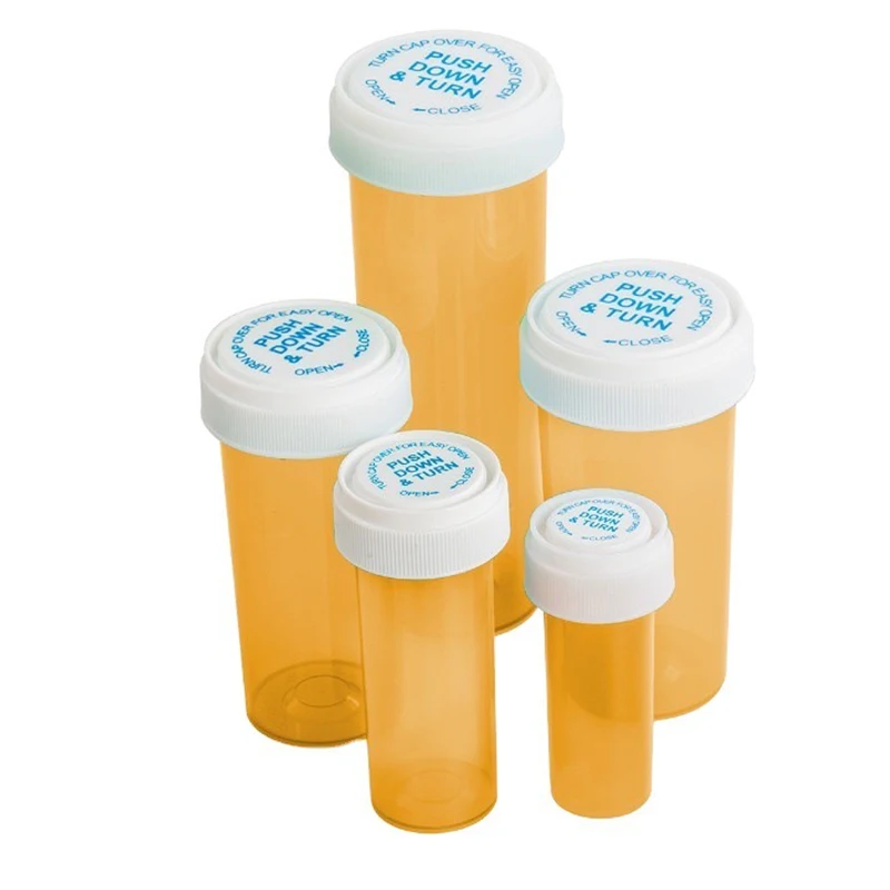 6DR  8dr 13dr 16dr 20dr 30dr 40dr 60dr  80ml 120ml Child Proof Vials Push Down And Turn Vials Plastic Containers