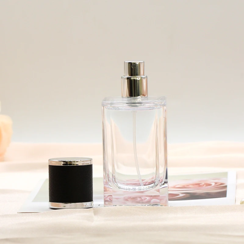 Hot Sale 50 ML Clear Cosmetic Packaging Fragrance Empty Square Glass Home Perfume Bottles With Pump Spray