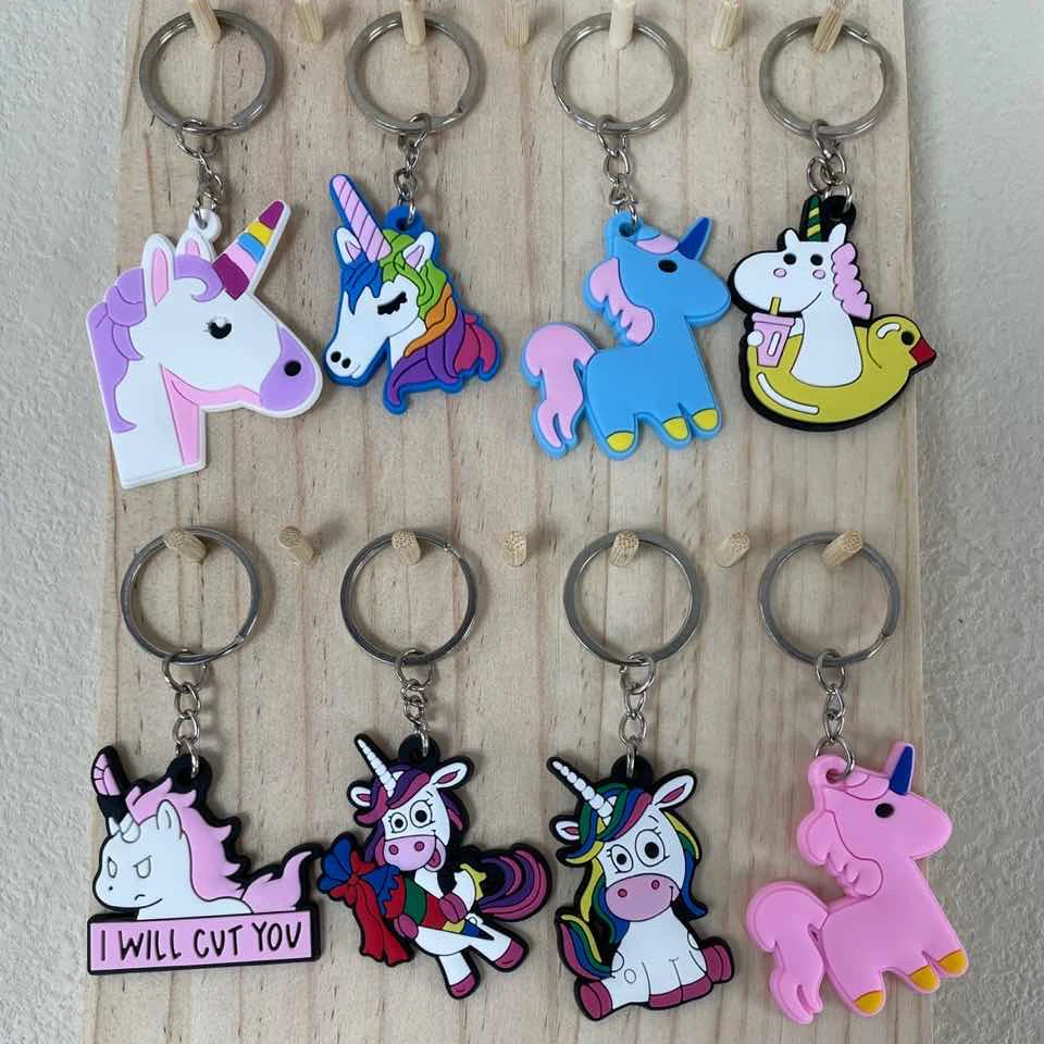 Factory Direct Custom kawaii unicorn Wholesale Silicone Key Ring 2D Rubber Key Chain Soft PVC Keychain