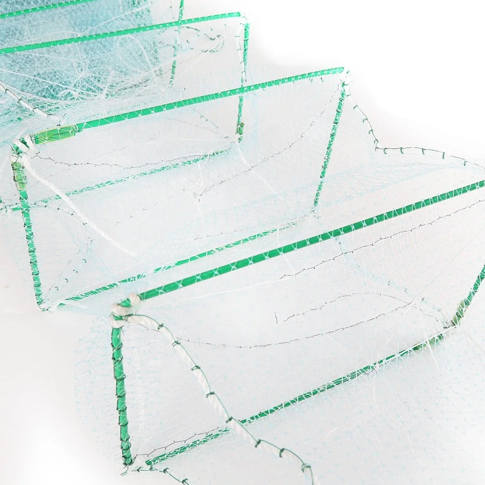 yufeng PE/Nylon Long Trap Fishing Monofilament Cage Trap Green Crab cage Fish, shrimp and crab cages 10 meters long
