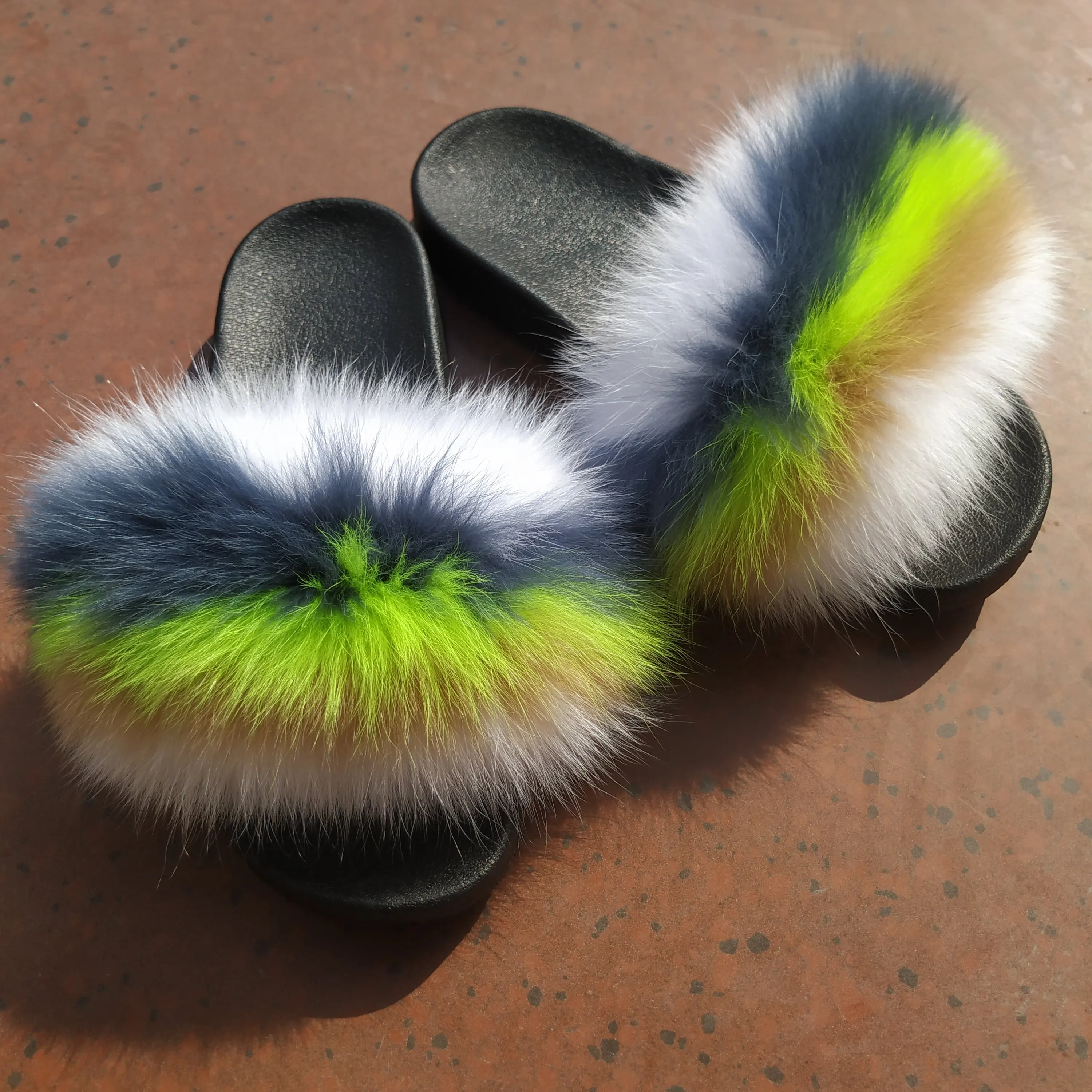 
Online Wholesale Pvc Sole Fur Slippers Fashion Sandals Women Real Fur Fluffy Slides indoor fur slippers 