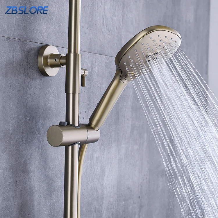 Modern Gold 3 in 1 Thermostatic Shower Column With Slide Rail And High Pressure Shower Head