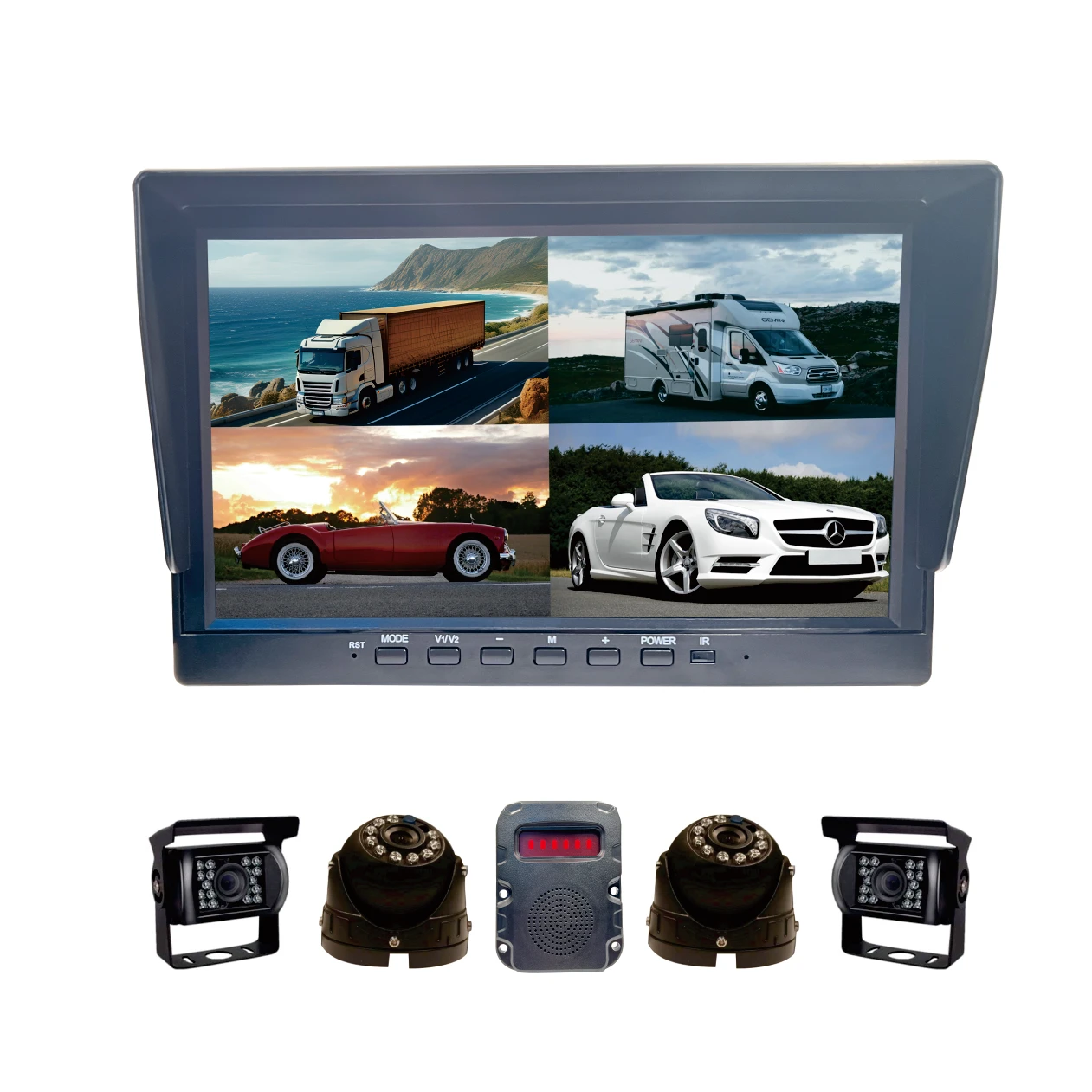 10 inch HD monitor quad view motion detect alarm car truck bus cars reversing image display dash camera system