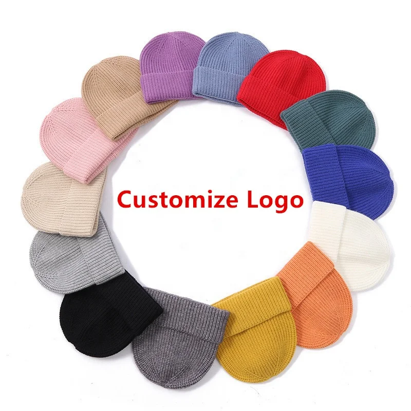 Premium Quality Custom Thick Warm Candy Solid Color Winter Hat Wool Knitted Snow Jacquard Gorros Ski Toque Hat Tuque Beanie Cap