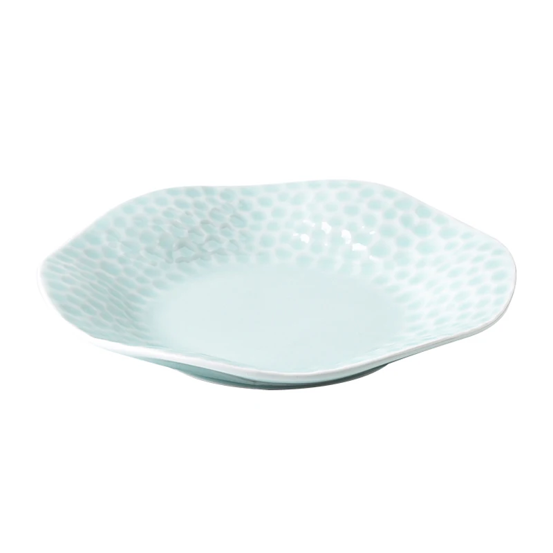 
10-inch Chinese ceramic irregular Light blue ceramic plate deep disc Western Tableware Food dish 