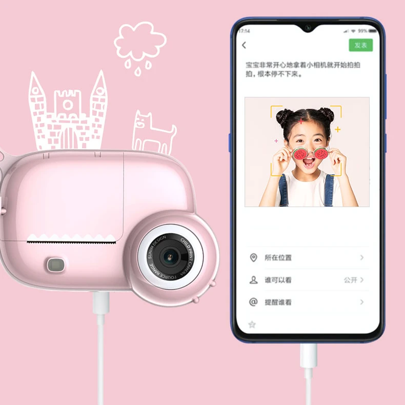 
 2021 Best 3 Inch Screen Children Instant Print Camera 1080p Hd Selfie Action Child Gift Digital Kids Camera with Print  