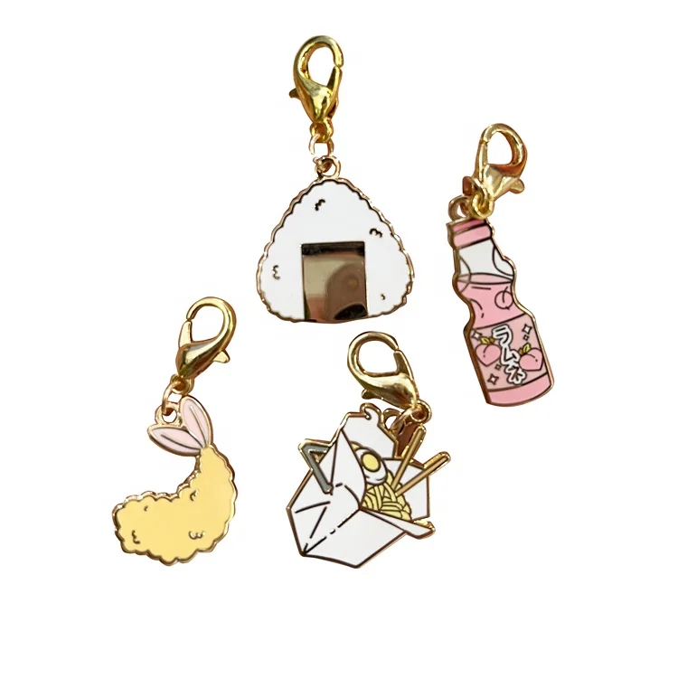 Customized Mini Keychain Design Japanese Food Logo DIY Charm Keychain Mirror Polished Metal Keychains