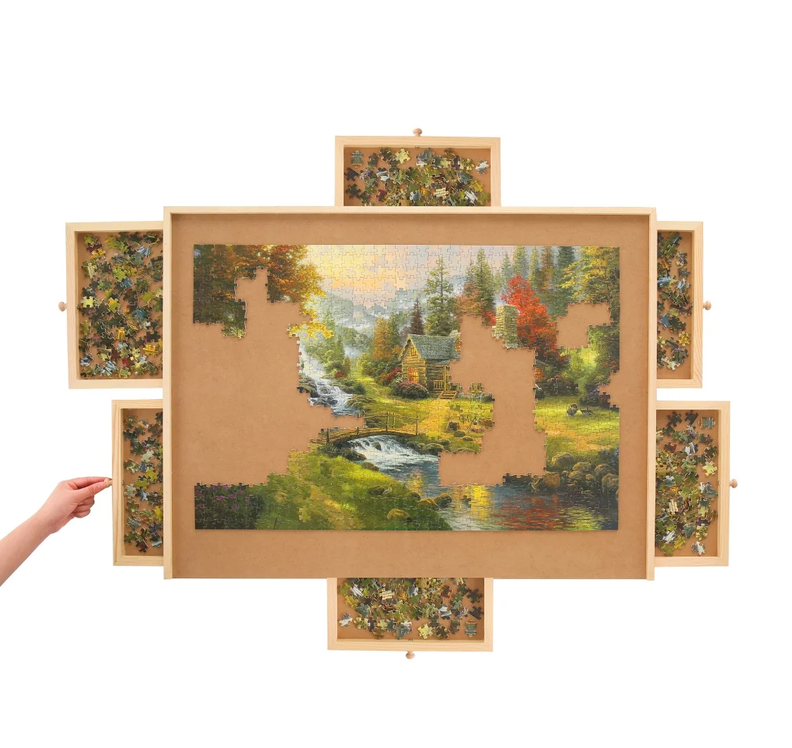 High Quality Portable Wooden Puzzle Board for 1500pcs With 4 or 6 Drawers
