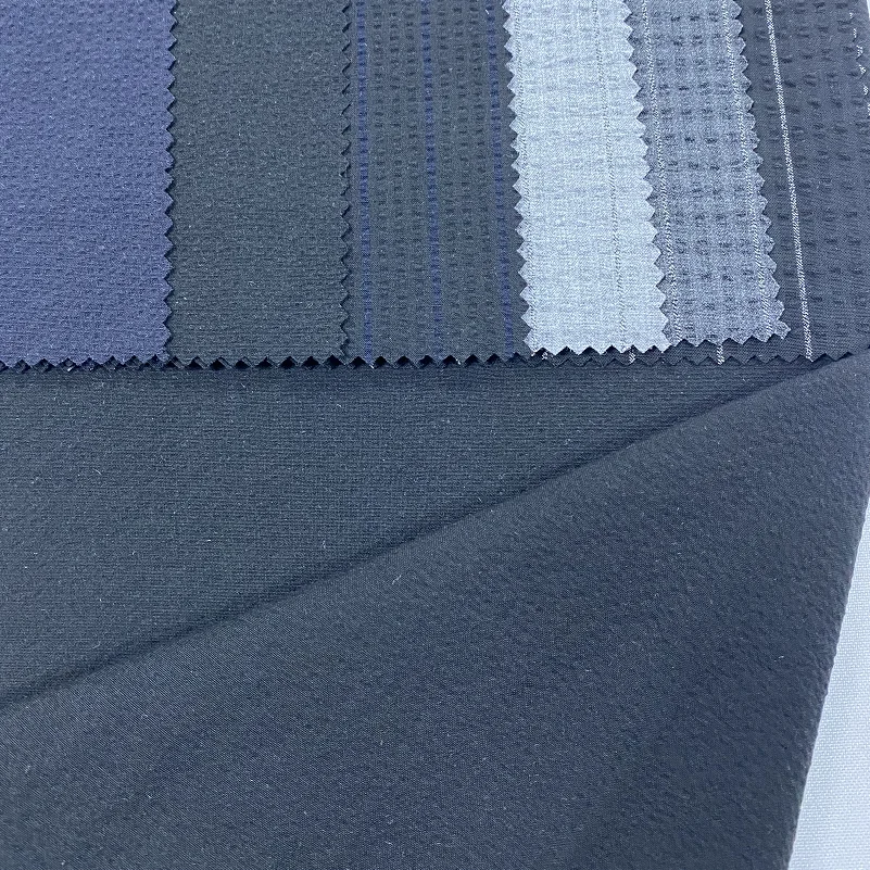 High Quality Woven Four Way Spandex Black White Stripe Yarn Dyed Fabric Seersucker Fabric