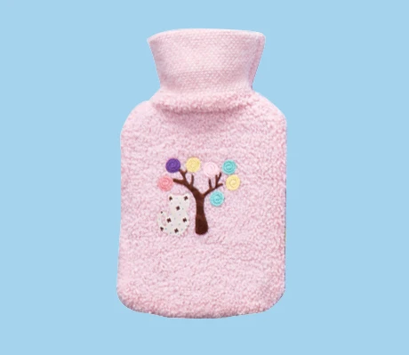 Lesheros Wholesale Custom 650ml Pink Fleece Coat Hot Water Bottle With Soft Plush Cover