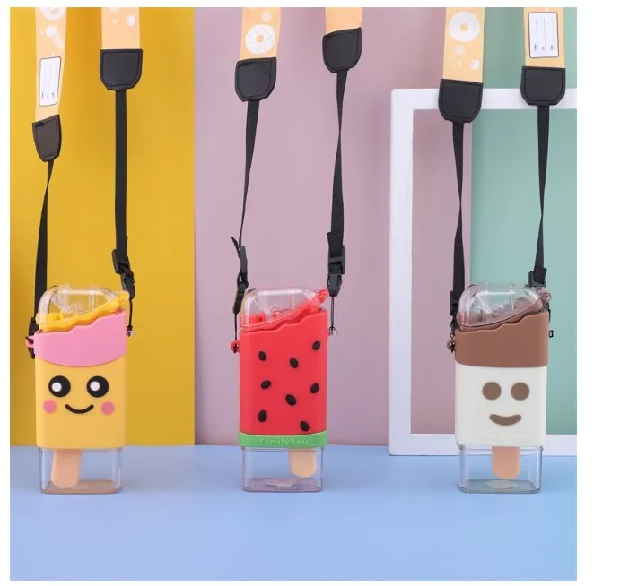 New Design Creative unique water bottle with straw and rope colorful cute water bottle kids