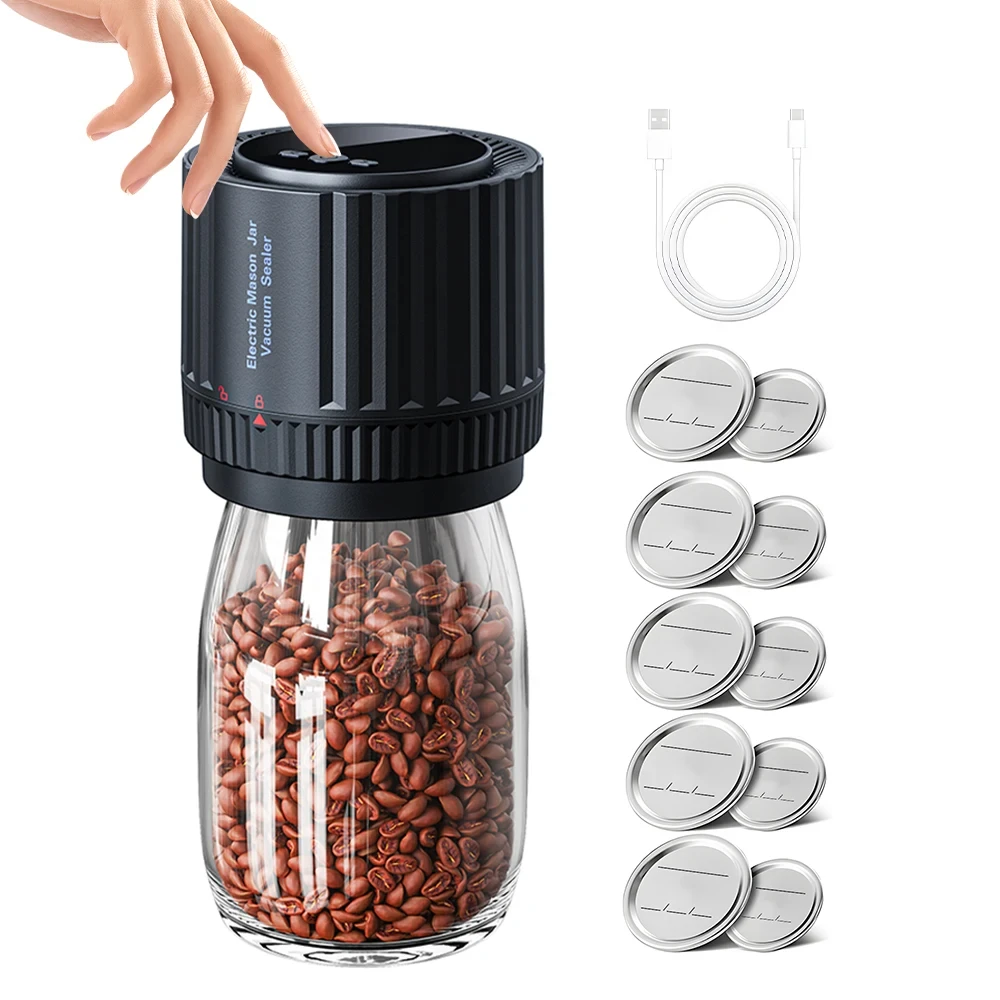 New Arrival ABS Plastic Electric Mason Jar Vacuum Sealer Set Kit Automatic Wide Regular Mouth Mason Lid Cordless Food Storage